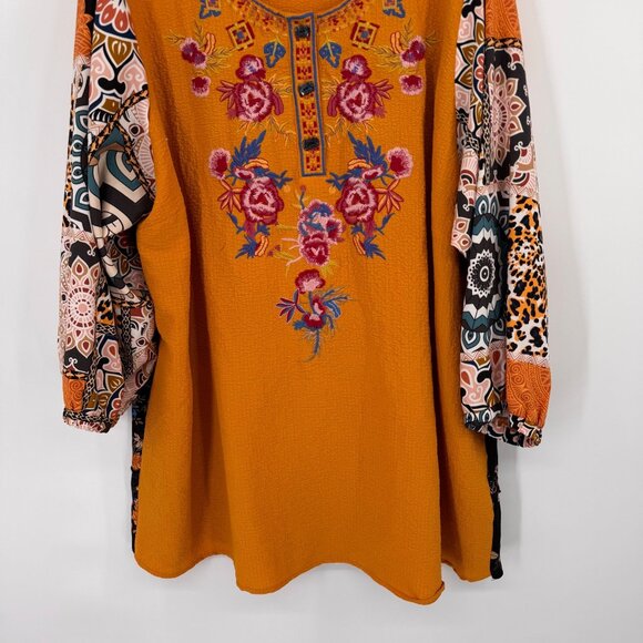 Caleaoa Womens size  2X Floral Embroidered Boho Tunic Top Patterned Panels - Picture 11 of 12